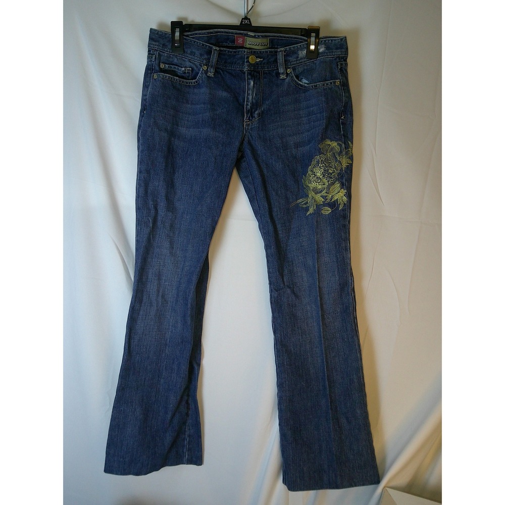 Old Navy Ultra Low Waist Bootcut Jeans Womens 8 Regular‎ Embroidered Blue Denim
